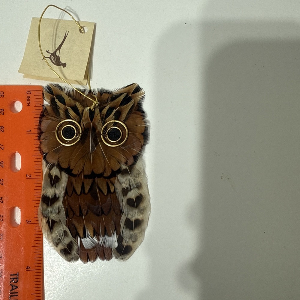 Hickory Valley Originals Pheasant Feather OWL Hanging Figure 4"Handmade Ornament - Picture 2 of 7